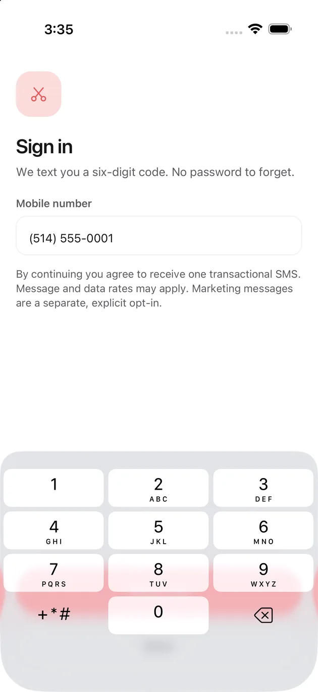 The Chaise app on iPhone: entering the number