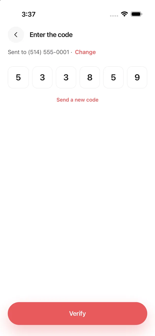 The Chaise app on iPhone: type the six digits