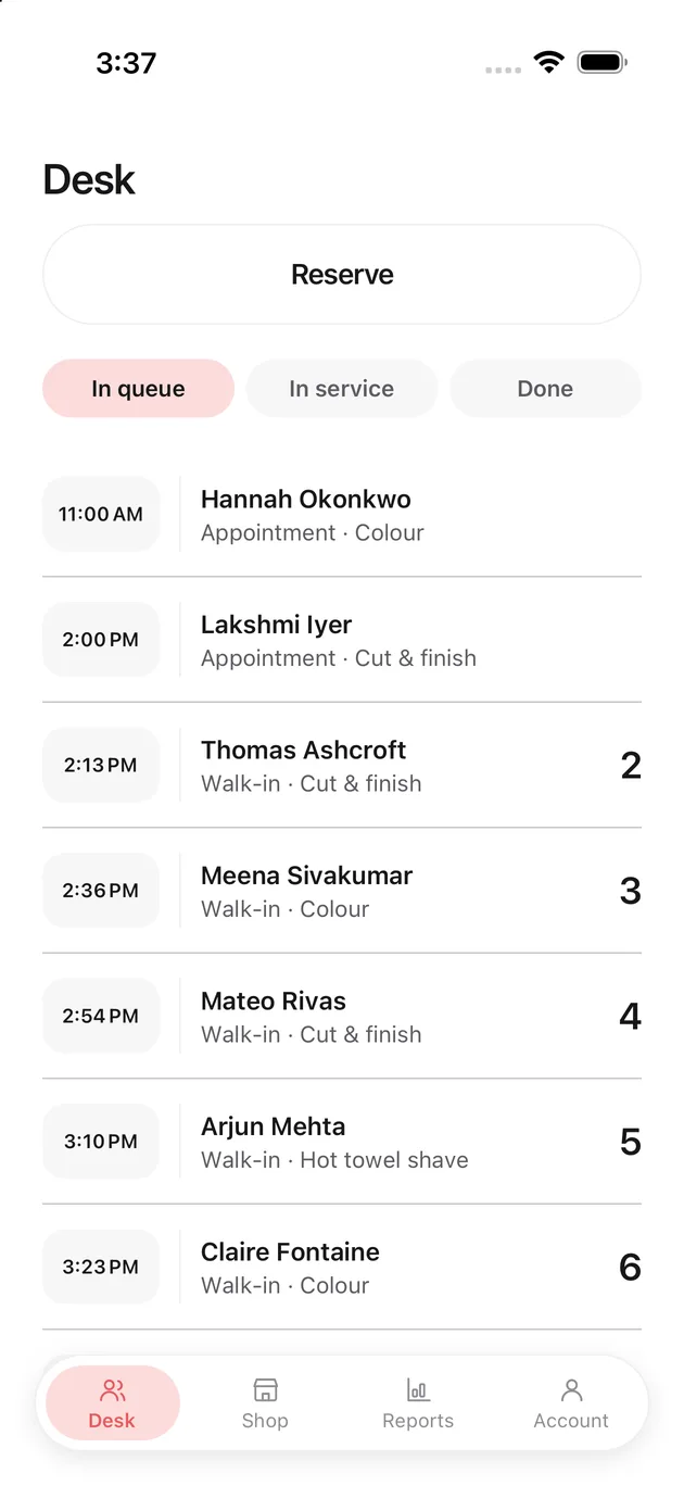 The Chaise app on iPhone: in queue