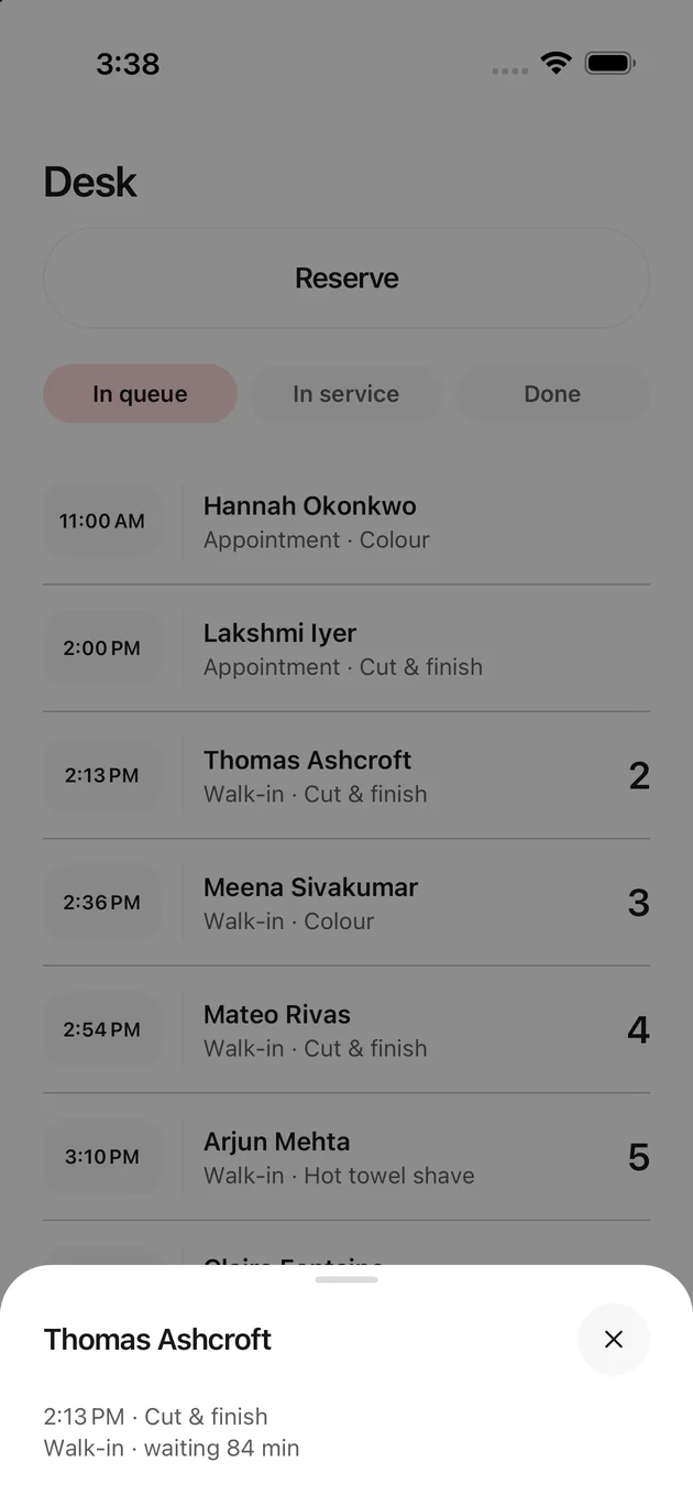 The Chaise app on iPhone: opening somebody on the desk