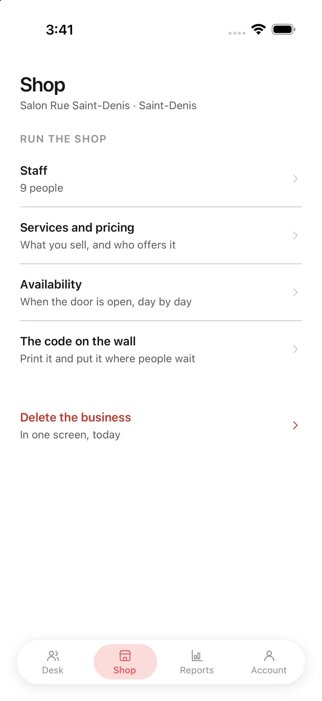 The Chaise app on iPhone: the shop tab