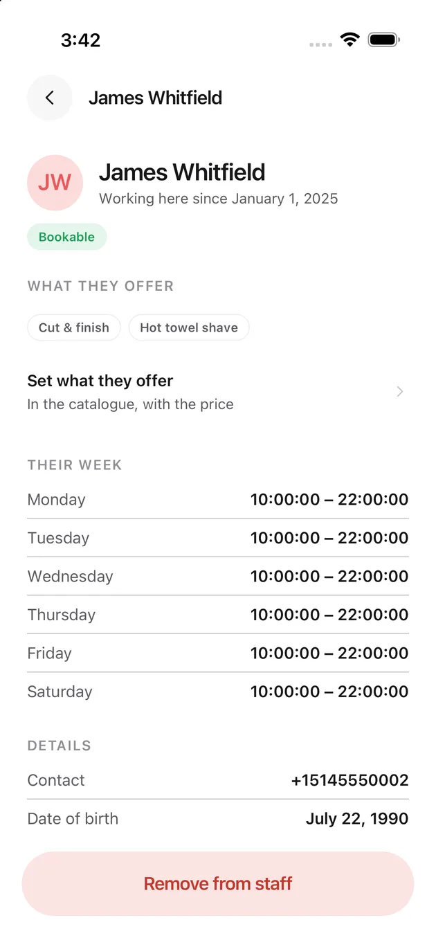 The Chaise app on iPhone: open them, then remove from staff