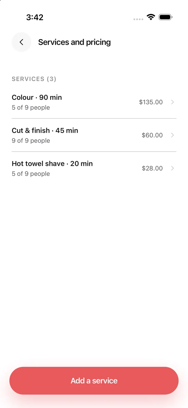 The Chaise app on iPhone: open services and pricing