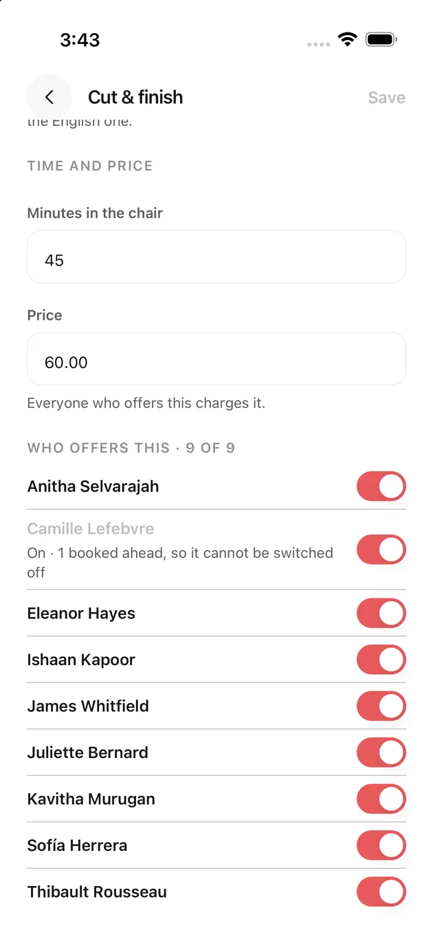 The Chaise app on iPhone: choose who offers it