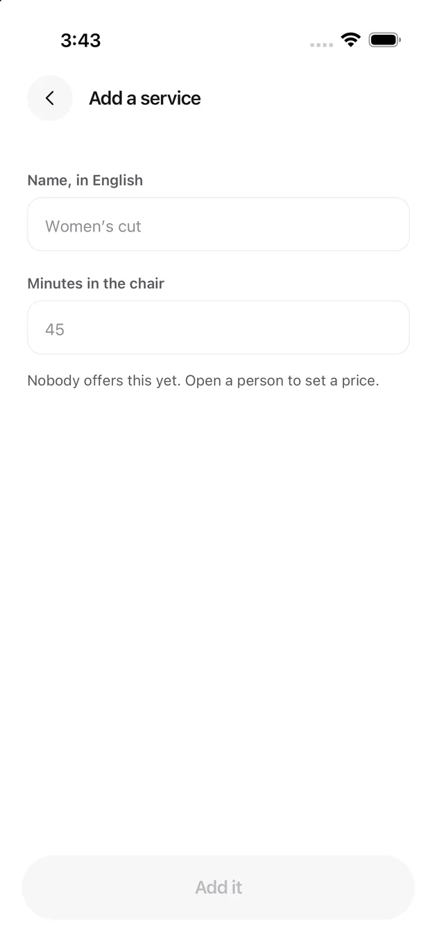 The Chaise app on iPhone: add a new one