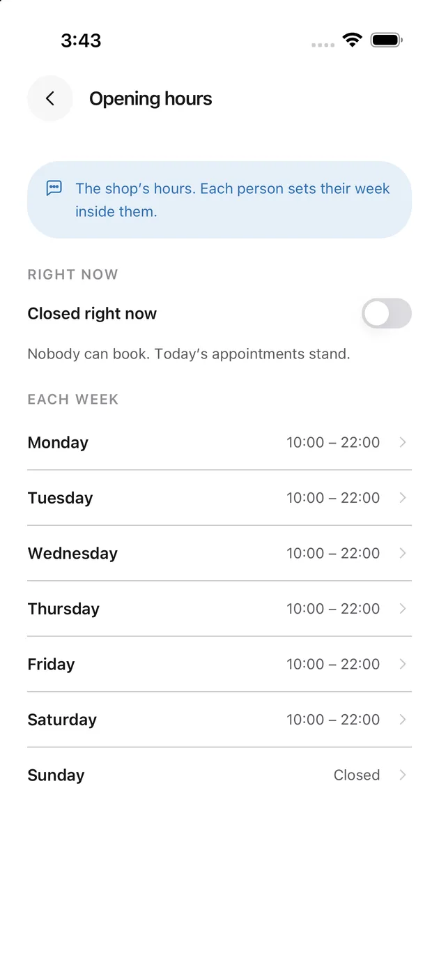 The Chaise app on iPhone: open availability