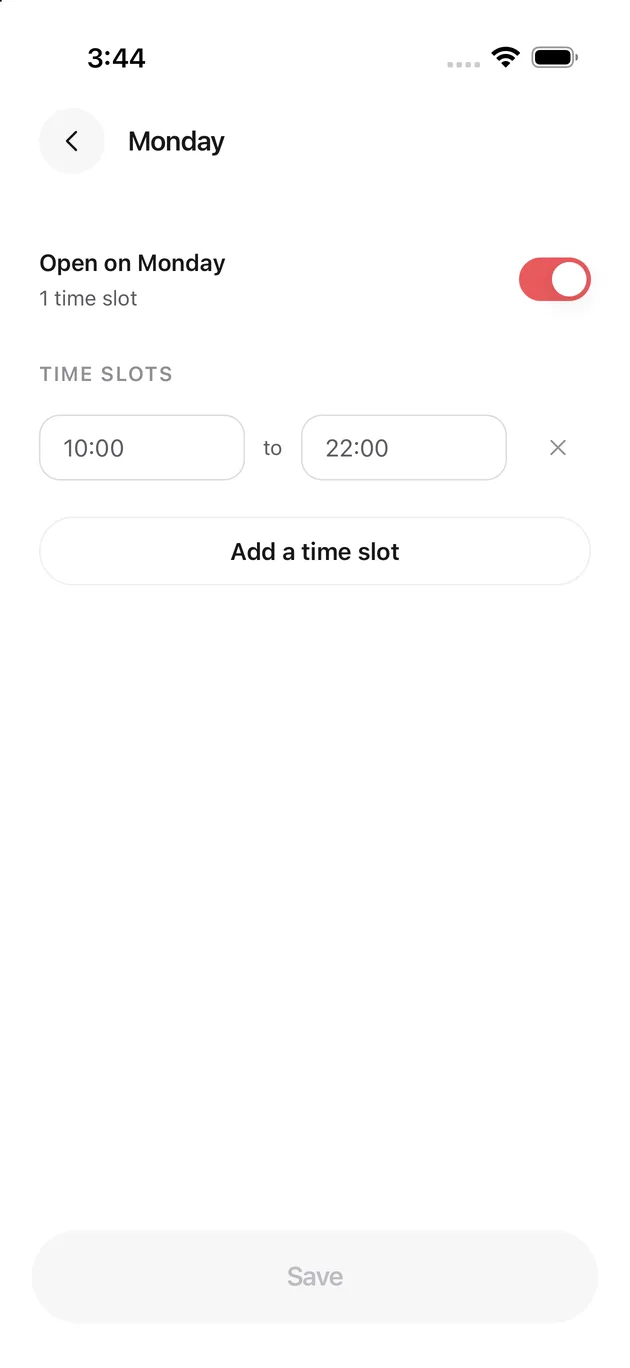 The Chaise app on iPhone: change one day