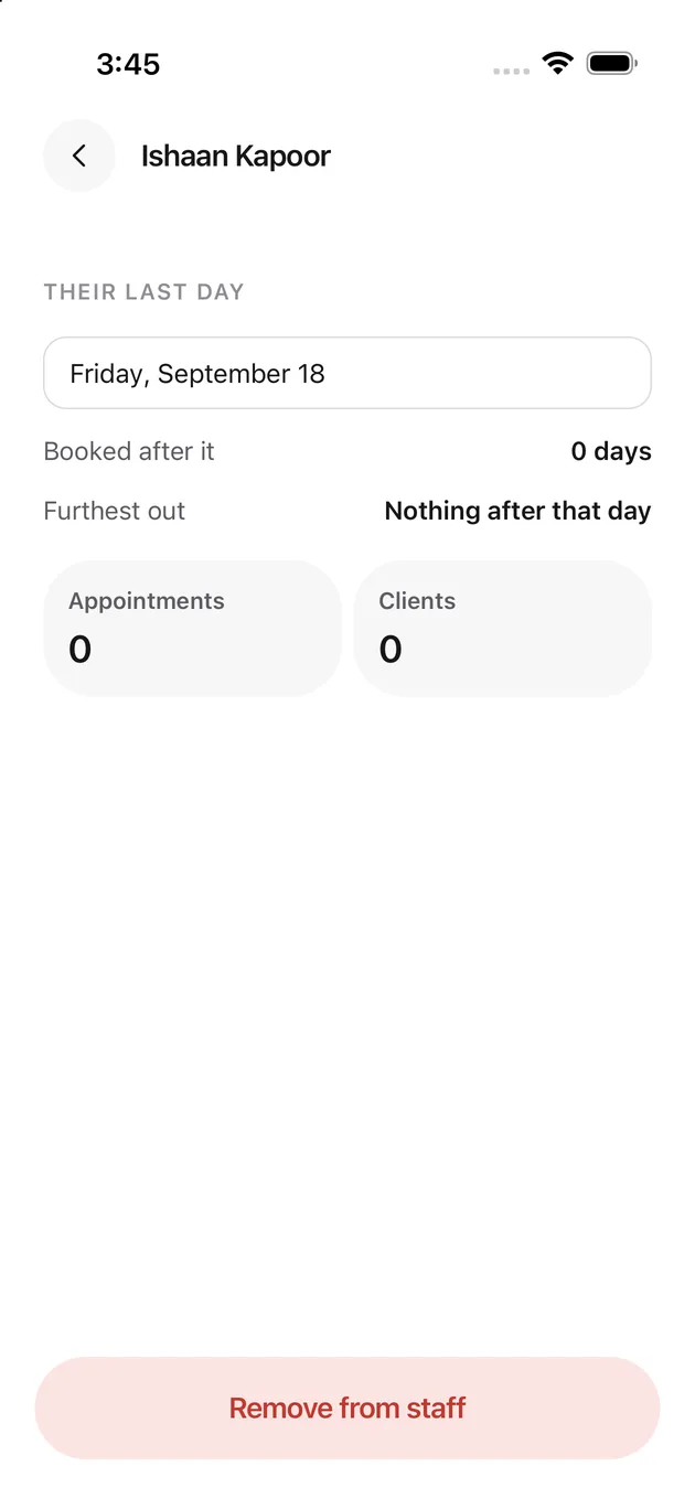The Chaise app on iPhone: set their last day