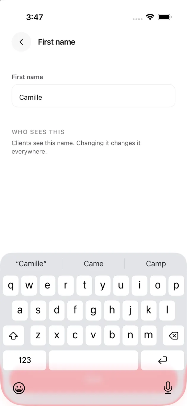 The Chaise app on iPhone: changing one of them