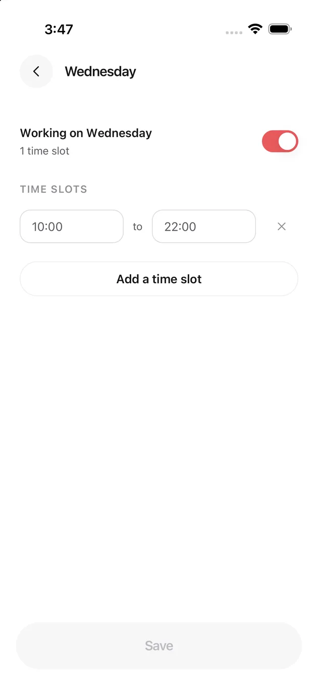 The Chaise app on iPhone: change one day