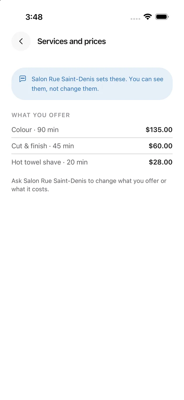 The Chaise app on iPhone: services and prices