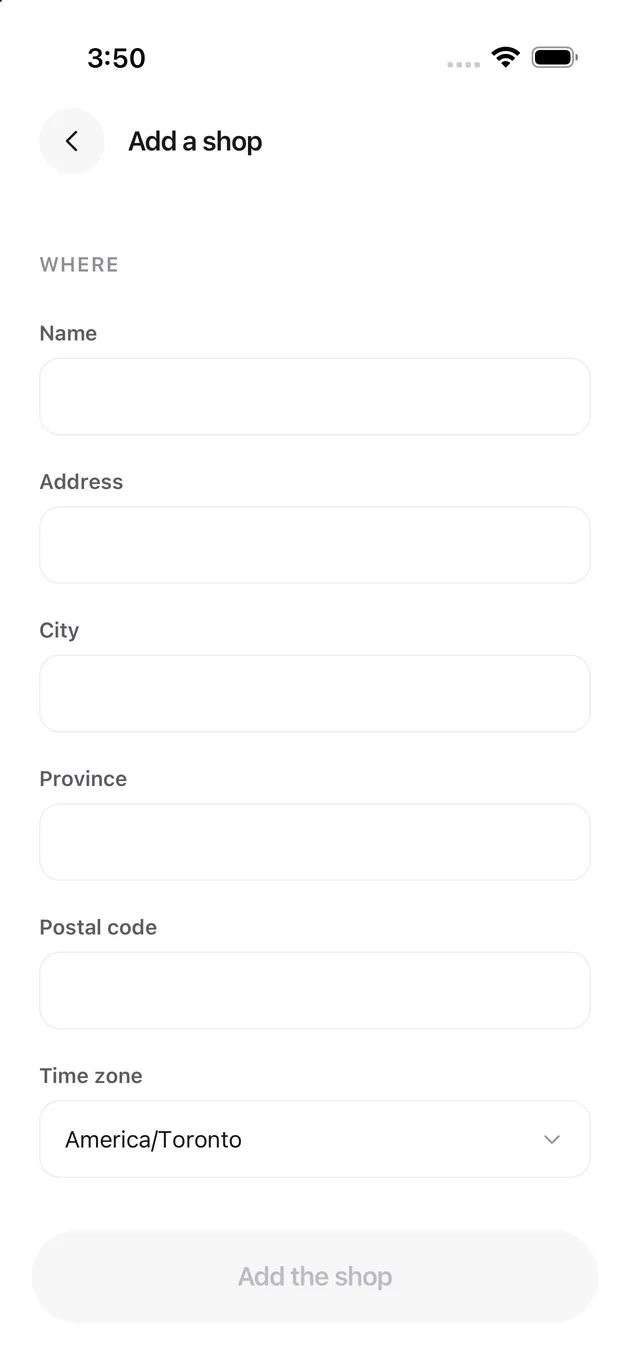 The Chaise app on iPhone: add a shop