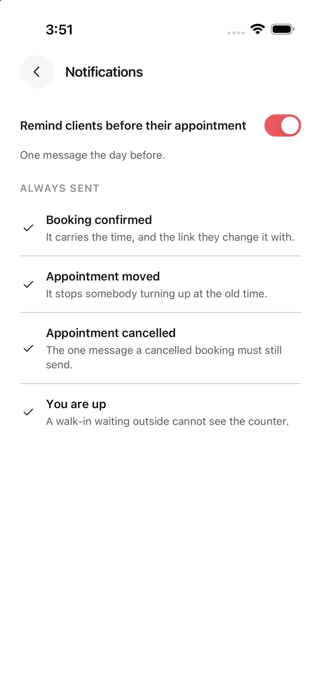 The Chaise app on iPhone: notifications