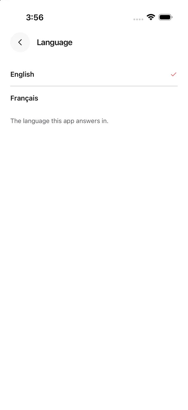 The Chaise app on iPhone: language
