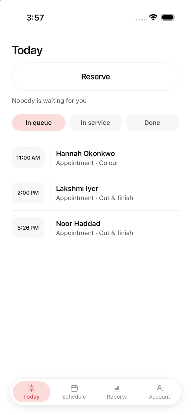 The Chaise app on iPhone: today