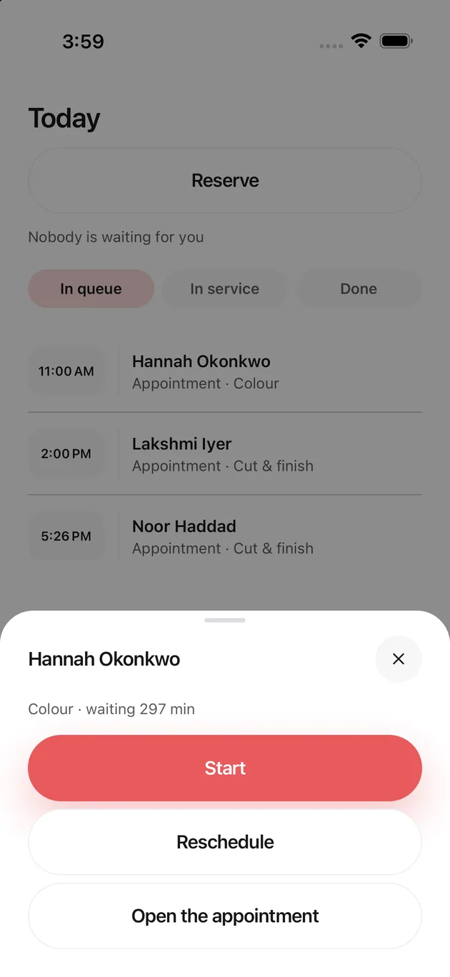 The Chaise app on iPhone: tap their row