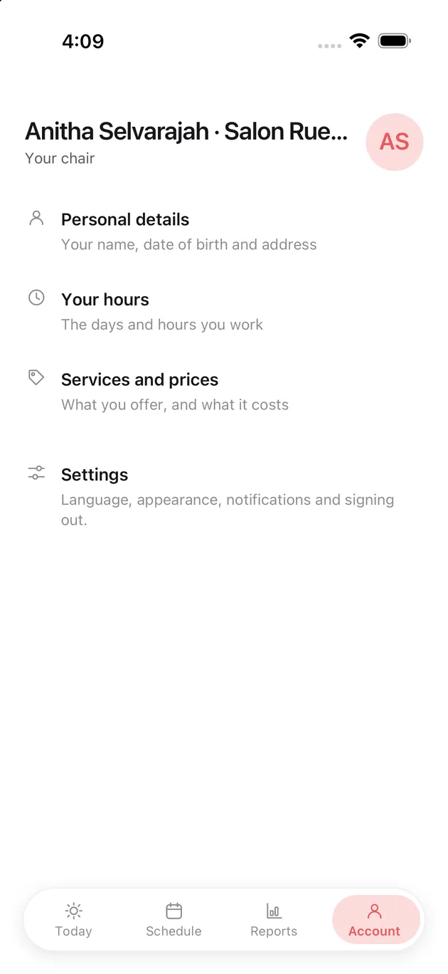 The Chaise app on iPhone: your account