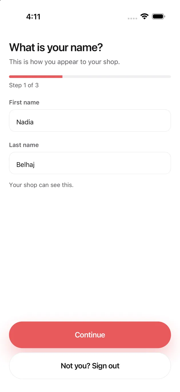 The Chaise app on iPhone: say who you are