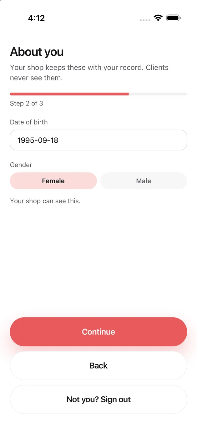 The Chaise app on iPhone: your details