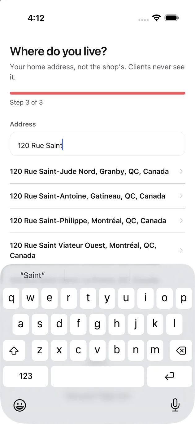 The Chaise app on iPhone: the address finds itself