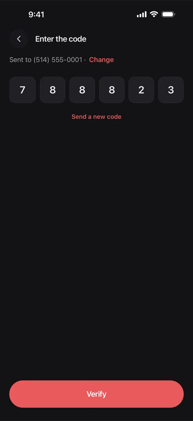 The Chaise app on iPhone: type the six digits