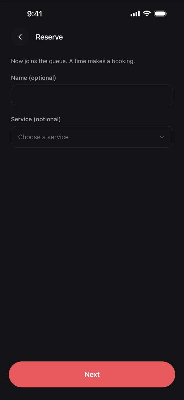 The Chaise app on iPhone: tap reserve