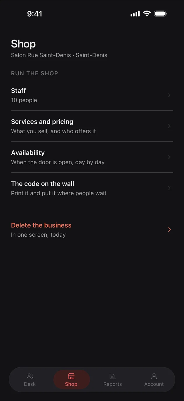 The Chaise app on iPhone: the shop tab