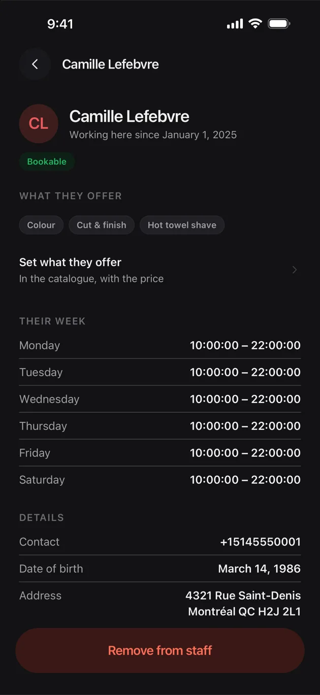 The Chaise app on iPhone: open them, then remove from staff