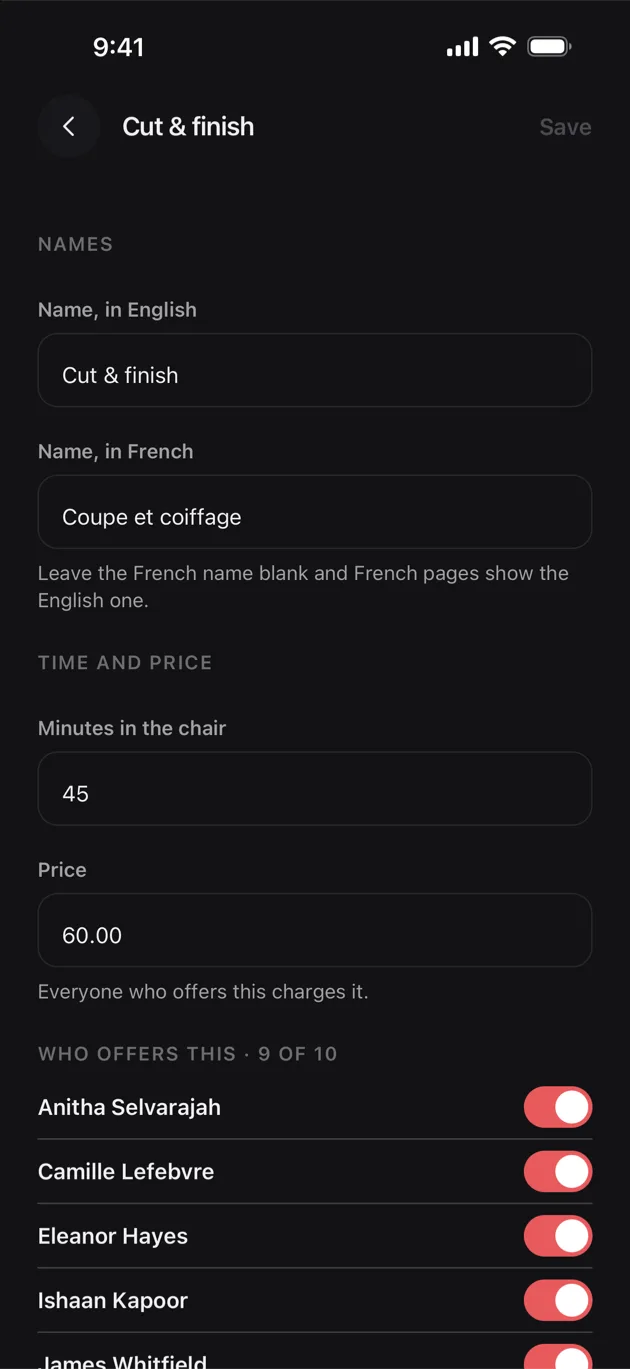 The Chaise app on iPhone: choose who offers it