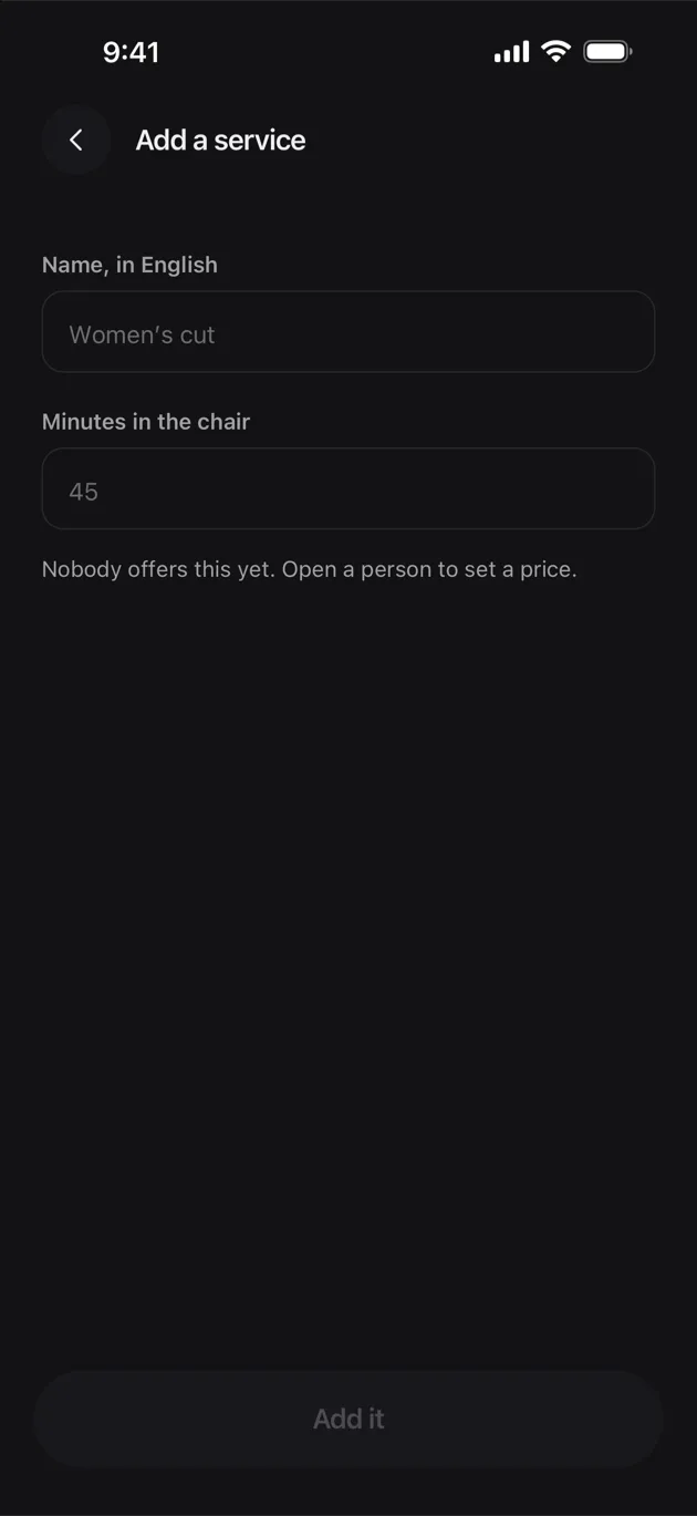 The Chaise app on iPhone: add a new one