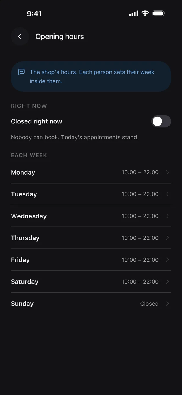 The Chaise app on iPhone: open availability