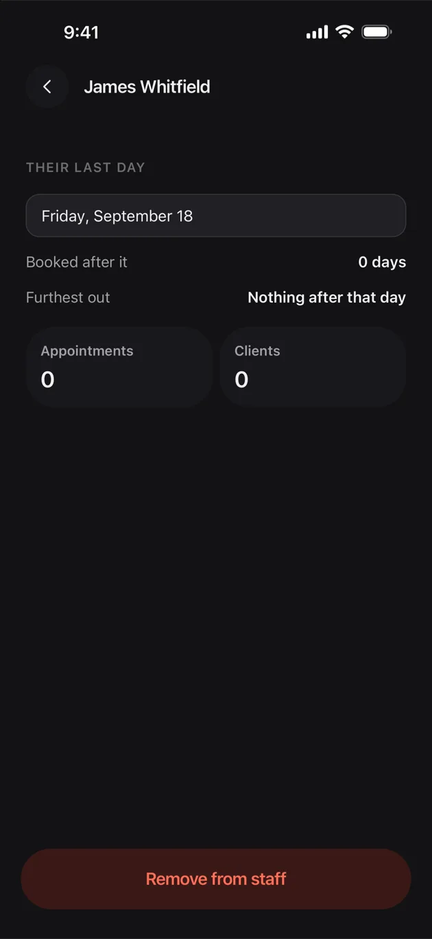The Chaise app on iPhone: set their last day