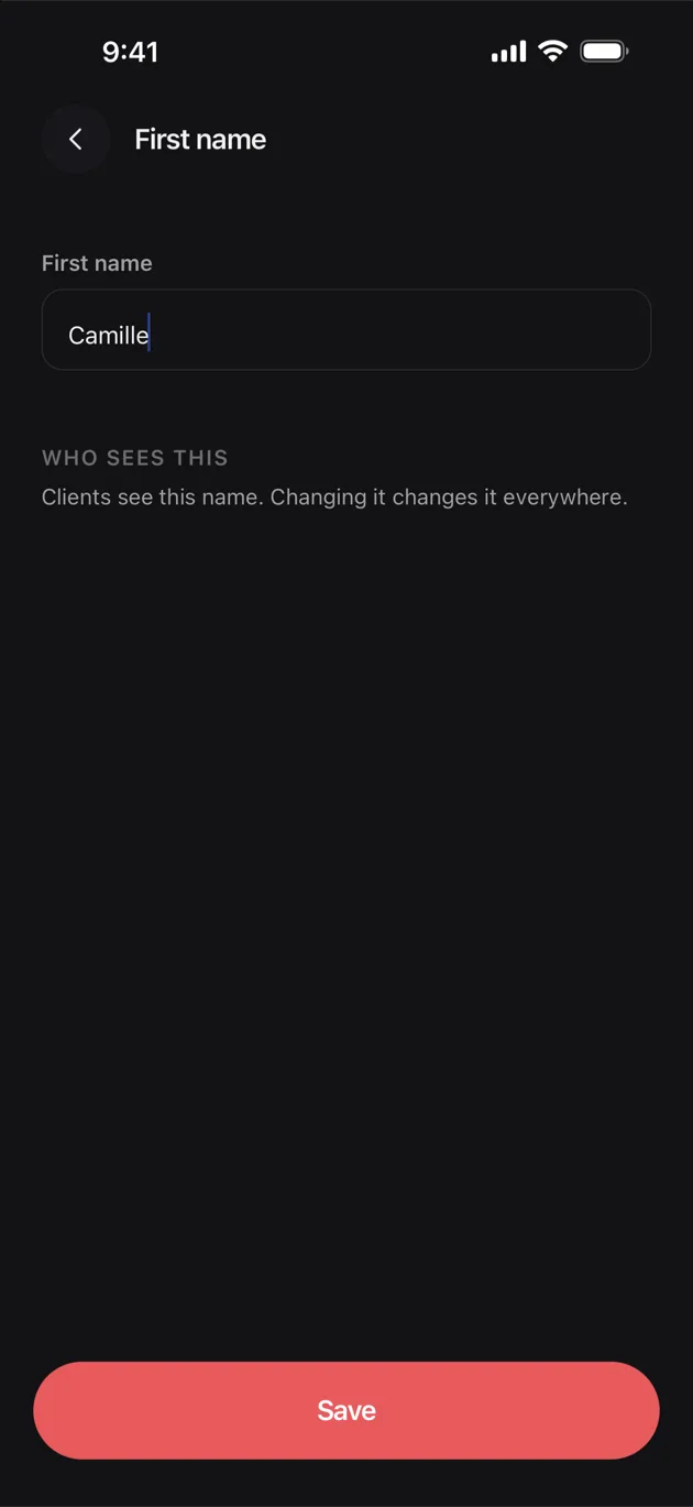 The Chaise app on iPhone: changing one of them