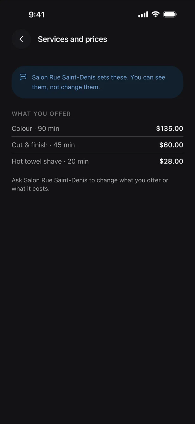 The Chaise app on iPhone: services and prices