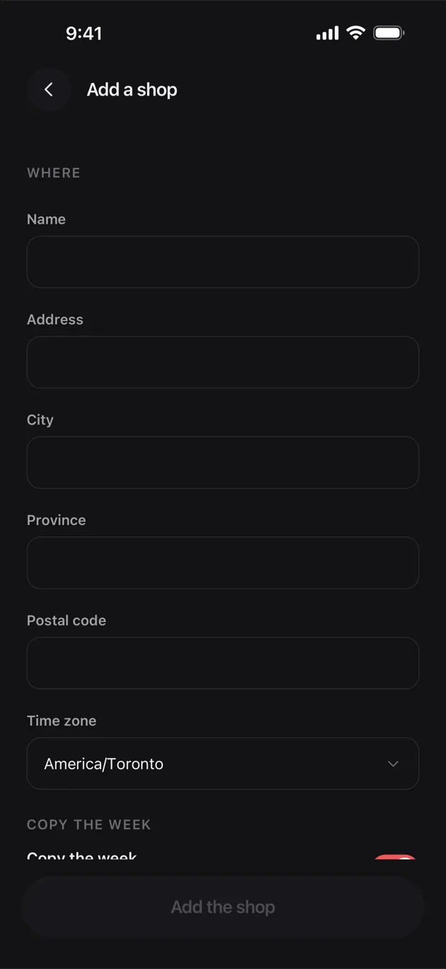 The Chaise app on iPhone: add a shop