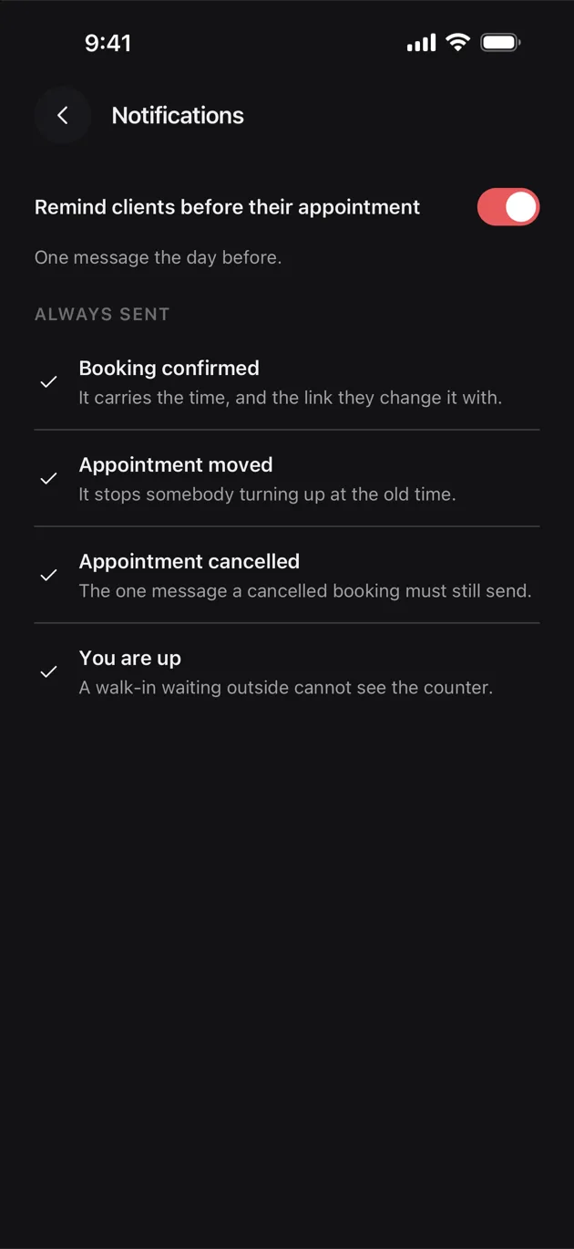 The Chaise app on iPhone: notifications