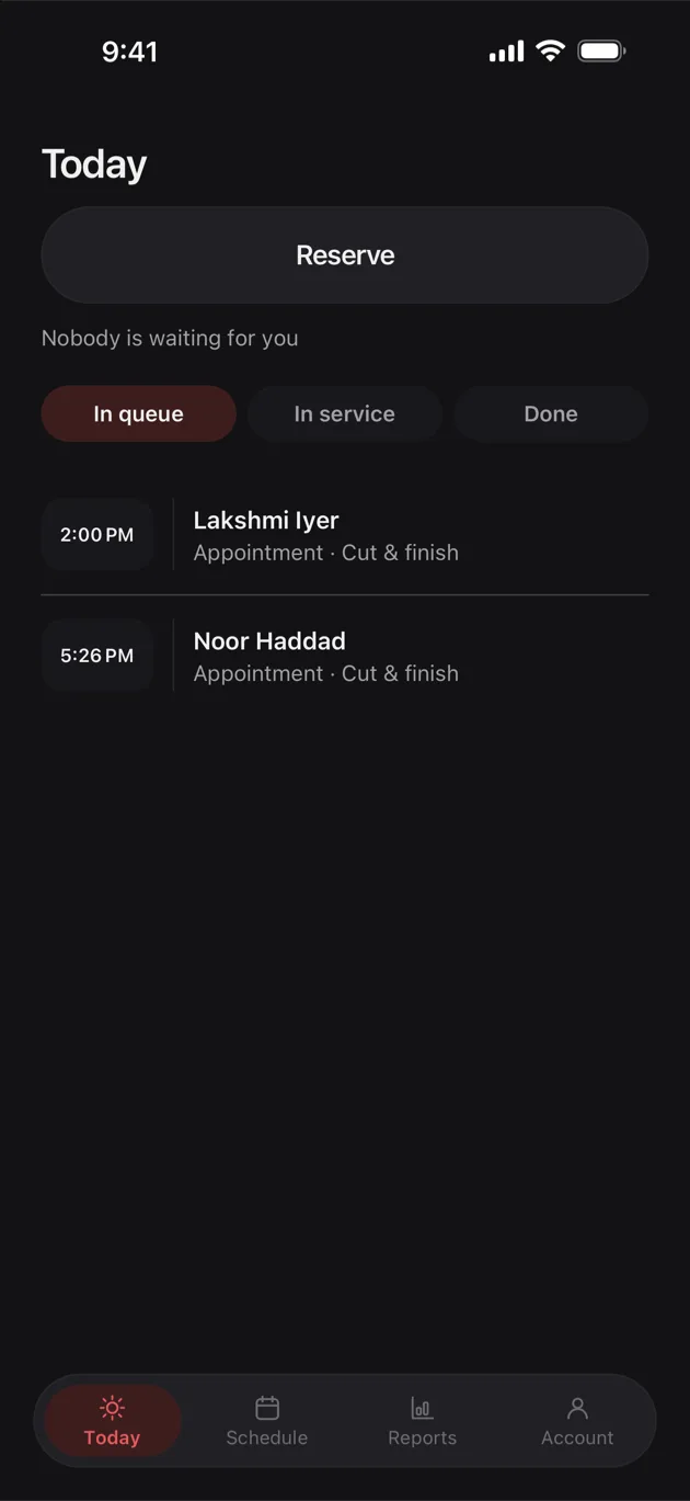 The Chaise app on iPhone: today