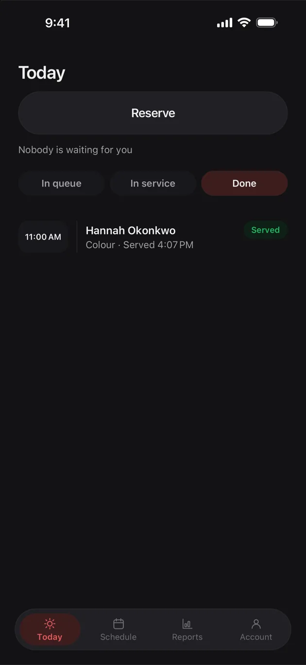 The Chaise app on iPhone: served