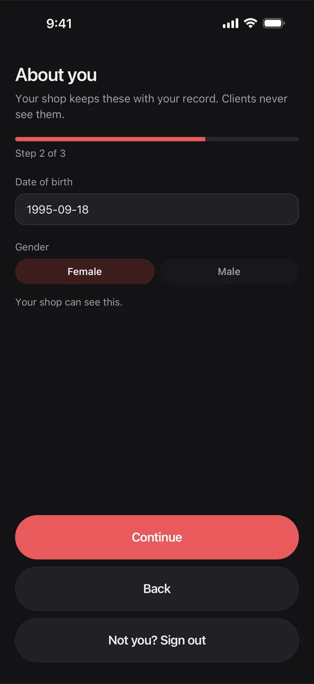 The Chaise app on iPhone: your details