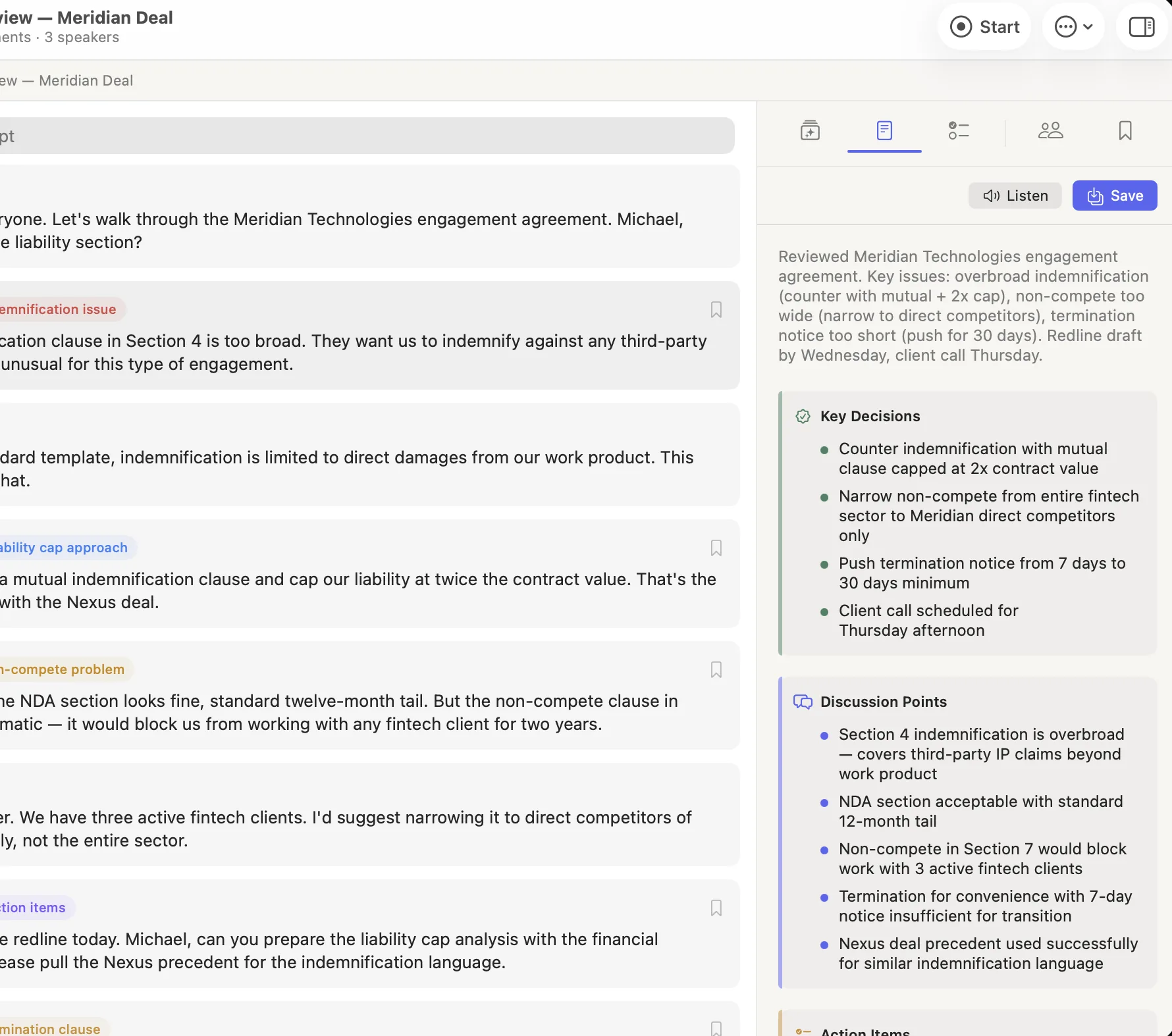 Logue Smart Minutes — AI meeting summary with key decisions and action items, generated offline on a Mac